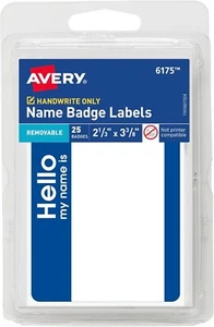 Avery Hello My Name is Name Tags, 2-1/3" x 3-3/8", White 25 Pack - Picture 1 of 5