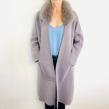 Sacai Luck Size S 8 10 Grey Lilac Cashmere Wool Blend Faux Fur Collared Coat