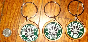new SET OF 3 SEEDLESS KUSH MARIJUANA KEY CHAINS normal pot weed - Picture 1 of 3