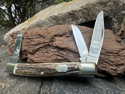 Cuchillo de Bolsillo Bulldog Marca 5ta Generación Hecho a Mano Ciervo 3 Hojas Stockman Foto 1 de 4