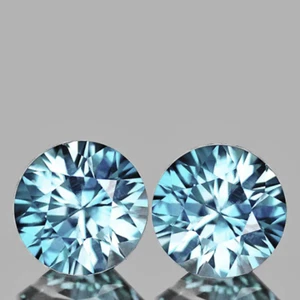 5,50 mm 2 Stck. Rund Extreme Brillanz Feuer Naturblau Zirkon {einwandfrei-VVS} - Bild 1 von 2