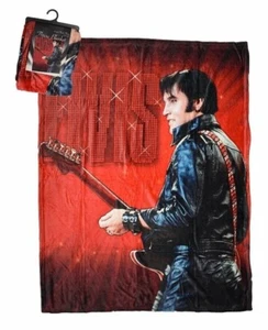 New Red Elvis Presley Plush Fleece Throw Gift Blanket Guitar Photo 68 Comeback - Picture 1 of 2