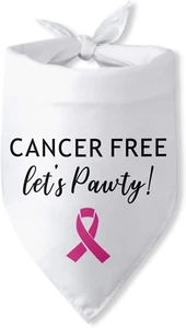 Cancer Ribbon Breast Cancer Dog Bandana Cancer Free Let'S Pawty Funny Cute Dog B - Picture 1 of 12