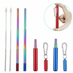 Foldable Stainless Steel Drinking Straws Brushes Metal Keyring Reusable Collapsi - Picture 1 of 21