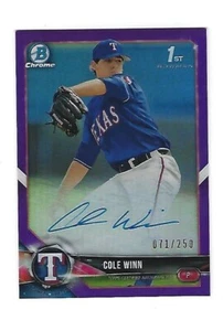 Cole Winn 2018 Bowman Chrome Auto. Purple Card # CDA-CW, # 71 of # 250. Texas - Picture 1 of 2