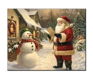 Papá Noel con muñeco de nieve decoración de Navidad, impresión Giclée, decoración navideña vintage - Imagen 1 de 8