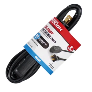 Hyper Tough 12 Fuß 16 AWG 2 Zinken Schwarz Innenbereich Verlängerungskabel - BRANDNEU - Bild 1 von 2