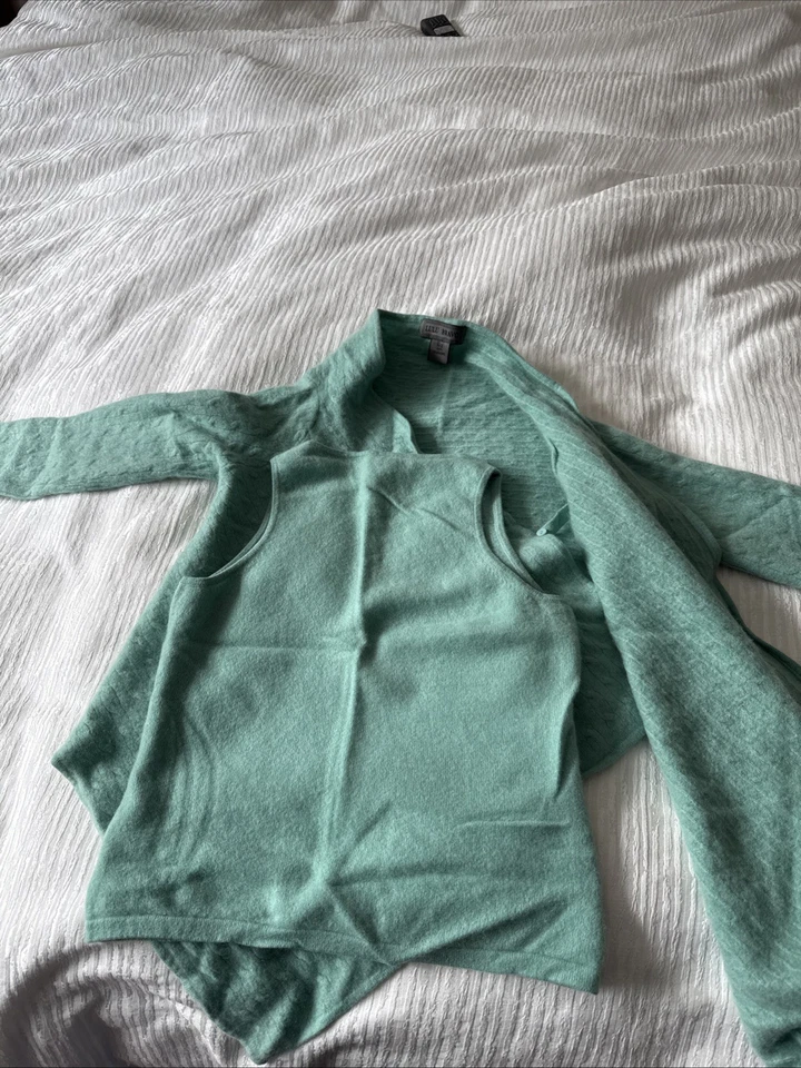 Juego de 2 piezas Lulu Bravo, top y suéter/chal, talla S, 100 % cachemir, color verde Foto 1 de 4