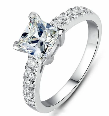 Anillo de plata zafiro artificial blanco 5-10 regalo boda relleno tamaño piedra de nacimiento Foto 1 de 4