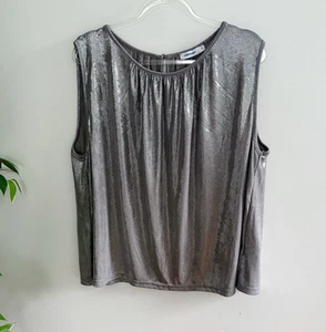 Valleygirl Womens Top Blouse Size XL Sleeveless Silver Metallic Shiny - Picture 1 of 8