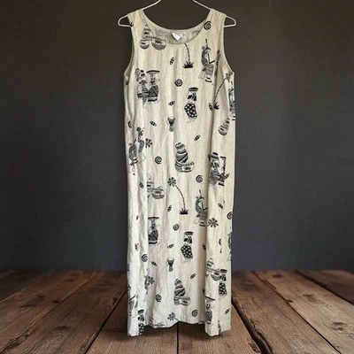 Lo último Vestido Algodón de Marc Ware Talla XL Maxi Lino Estampado Tribal Africano Exótico Usado en Excelente Condición Foto 1 de 4