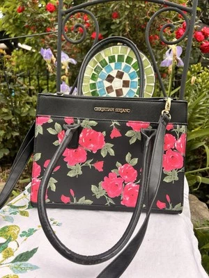Black & Pink Floral Christian Siriano Bag With Crossbody Strap Purse - Image 1 of 4