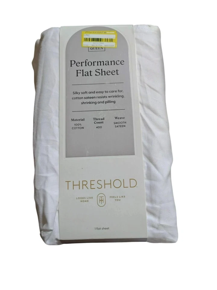 QUEEN Threshold  400 Thread Count Perfor Flat Sheet Sateen WHITE 100% Cotton - Image 1 of 1