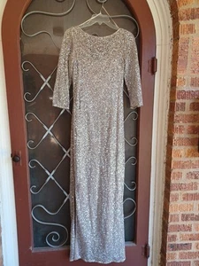 Kay Unger Sequin Lace Overlay Column Gown Champagne - Picture 1 of 14