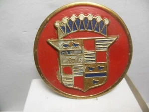 Vintage 1940s Cadillac Round Red Cap Car Crest Emblem Badge Medallion 3 1/4" 3 - Picture 1 of 3