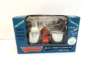 Vintage Milchviehhof Sahne & Zucker Set NOS OVP verchromter Stahl - Bild 1 von 24
