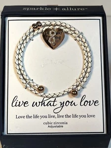 Live What You Love Cubic Zirconia Adjustable Bracelet White Braided Gold Accents - Picture 1 of 7