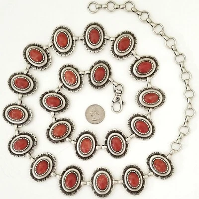 Cinturón Concho Para Mujer Estilo Navajo Antiguo Plateado y Rojo Coral S/M/L- HECHO EN ITALIA Foto 1 de 4