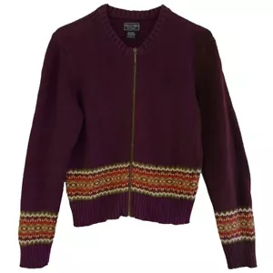 Cardigan vintage Abercrombie Fitch taglia M bordeaux oliva fiera isola Ramie cotone zip - Foto 1 di 4