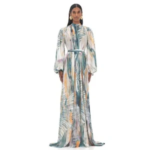 NWT Andrea Iyamah Sade Coverup Sheer Tropical Resort Bark Palm Dress Gown S/M - Picture 1 of 8