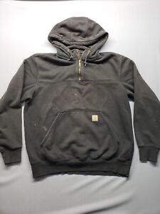 Carhartt Pullover Mens L Black Rain Defender 1/4 Zip Hoodie Workwear 100617 001