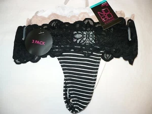 No Boundaries Women's Thongs 3 Pair Size XXX-Large (10) Black White Stripe Tan - Picture 1 of 2