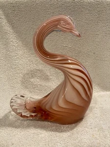 Multi-Colored Art Glass Swan w/Distinct Glass-in-Glass Soft Colored Swirls 7.75" - Picture 1 of 9