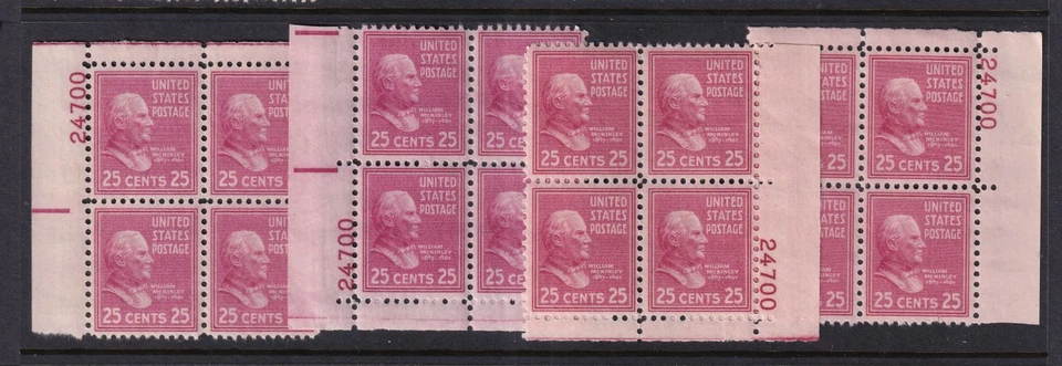 1938 PREXY William McKinley Sc 829 MNH 25c matched plate blocks (HC - Image 1 of 1