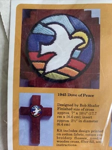 Dove of Peace with Wooden Cross Vintage Crewel Kit NIP 7x10.5 Stained Glass Look - Picture 1 of 6