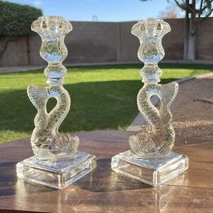 Paar MMA Clear Art Glas Fisch 10,5" Leuchter Imperial Mahi Koi Delfin - Bild 1 von 16