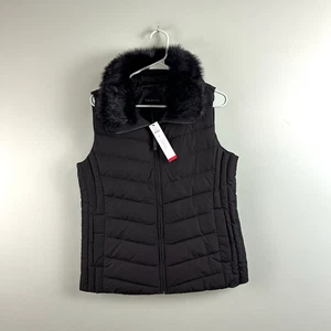 Talbots Women’s Size Med Black Down Puff Vest w/Removable Faux Fur Collar NEW - Picture 1 of 10