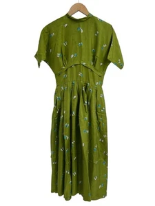 Vintage 1950s Youth Guild Of NY Green Silk Butterfly Print Dress XS Shirtwaist - Picture 1 of 5