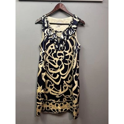Vestido eci New York para mujer 10 azul seda sin mangas azul marino con volantes funda floral Foto 1 de 4