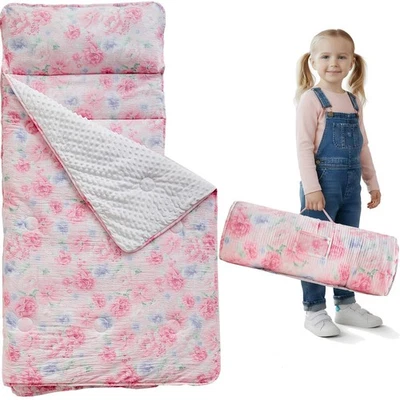 Tapete de cochilo infantil com travesseiro e cobertor, bolsas de dormir florais rosa para meninas, Ul... - Imagem 1 de 4