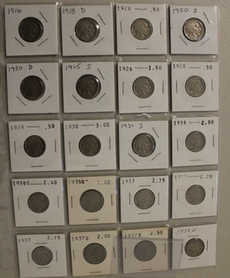 FOLHA DE 20 BUFFALO NICKELS 1916, 1938 D (5) - Imagem 1 de 4
