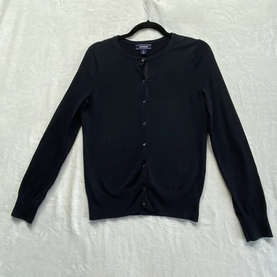 Lands End Womans Button Up Cardigan Sweater Size Small Black Long Sleeve Cotton - Image 1 of 4