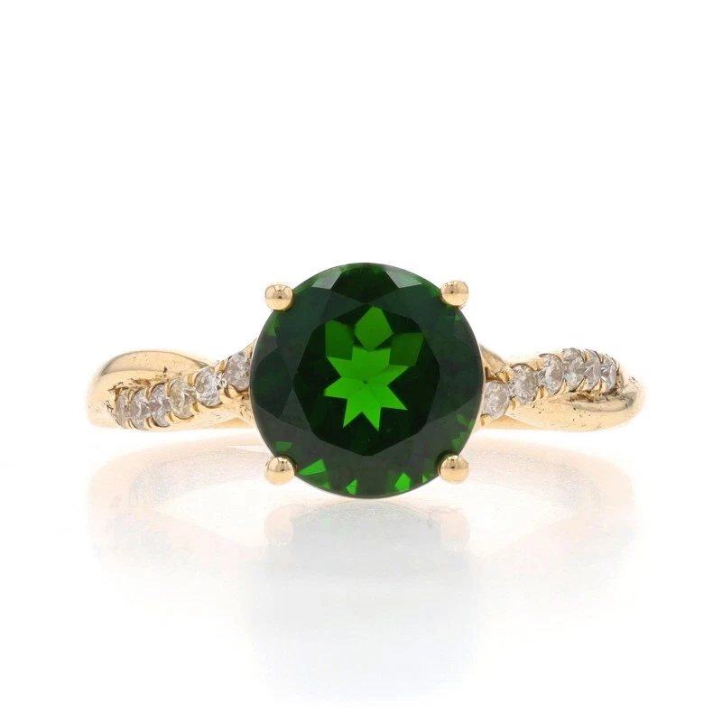Anillo de diamantes y diopsidos cromados de oro amarillo - 10 k redondo 1,80 ctw giro Foto 1 de 4