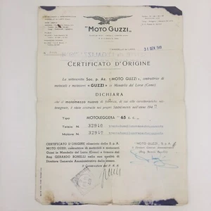 Certificato d'origine datato 31 gennaio 1949 Motoleggera 65 c.c. Moto Guzzi - Picture 1 of 2