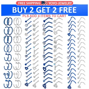 2-32PCS Blue Tone Steel Nose Stud Ring Hoop Septum Lip Ear Cartilage Daith 20G - Picture 1 of 29