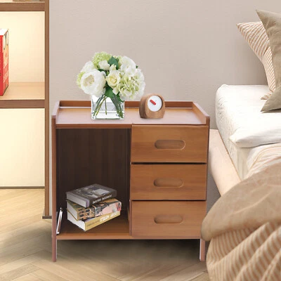 Bedside End Table Nightstand w/ Drawers + Open Shelf / Sofa Side Stand Cupboard - Image 1 of 4