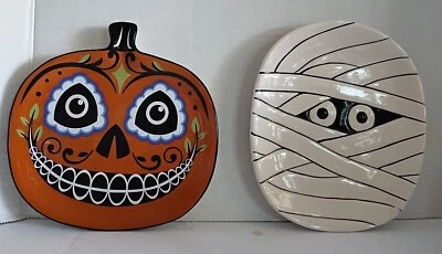 Juego de 2 platos de aperitivos/fiestas de Halloween para momia y calabaza amigable leer descripción Foto 1 de 4