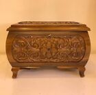Walnut Wood Oval Storage Chest Hand Carved Coffee Trunk Table Decorative
