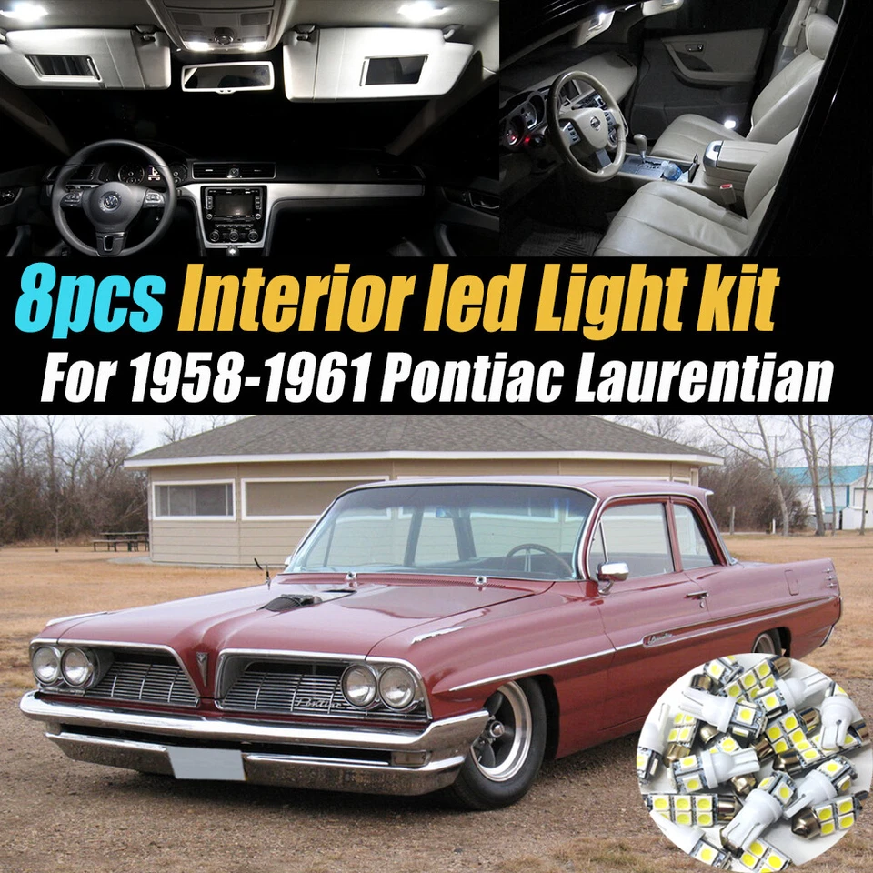 Комплект из 8 супербелых светодиодных ламп для салона автомобиля для Pontiac Laurentian 1958-1961 годов выпуска - Изображение 1 из 4