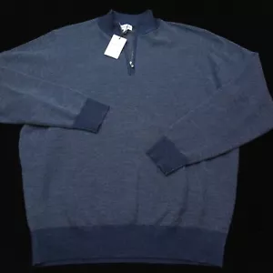 NEW! PETER MILLAR GOLF 1/4 ZIP SWEATER -L- INDIGO BLUE DENIM WOOL CROWN COMFORT - Picture 1 of 13