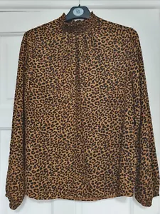 ¡Top New Look Talla 10 Marrón Negro Estampado Animal Leopardo Cuello Alto! - Imagen 1 de 3