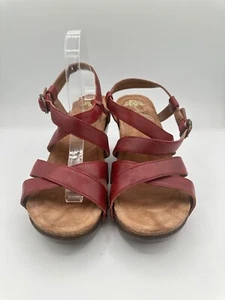 Dansko Frida Damen F Keilabsatz Riemchen Sandalen Rot Leder Größe 40 US 9,5 Schnalle - Bild 1 von 9