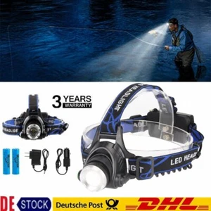 Profi LED CREE Stirnlampe Kopflampe T6 Wasserdicht Mega Leuchtweite 2 Power Akku - Bild 1 von 12
