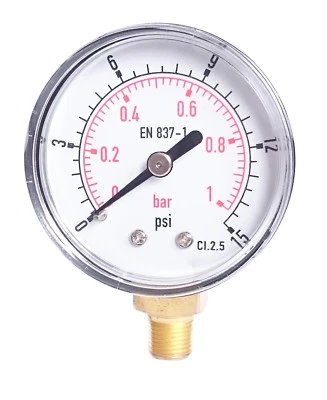 KINSTRUMENTATION Pressure Gauge 50mm Dial 1/4 BSPT Vertical 15,30,60.100,160, 300 PSI & Bar