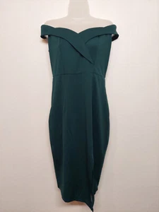NEW PHORTRIC Off the Shoulder Green Dress High Slit Sexy Bodice Sz MED Short - Picture 1 of 5