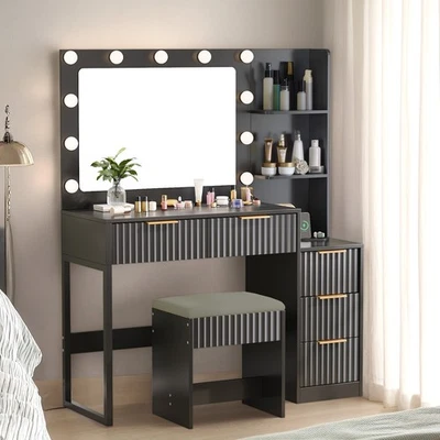 Makeup Vanity for Bedroom with Power Outlet, Small Dressing Table with Mirror - Image 1 of 4